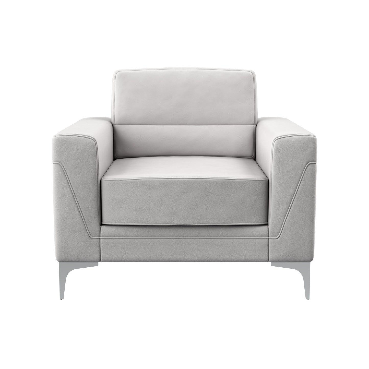 35" Light Gray and Silver Faux Leather Arm Chair