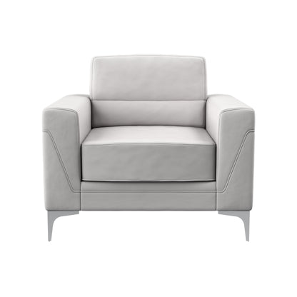 35" Light Gray and Silver Faux Leather Arm Chair