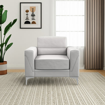 35" Light Gray and Silver Faux Leather Arm Chair