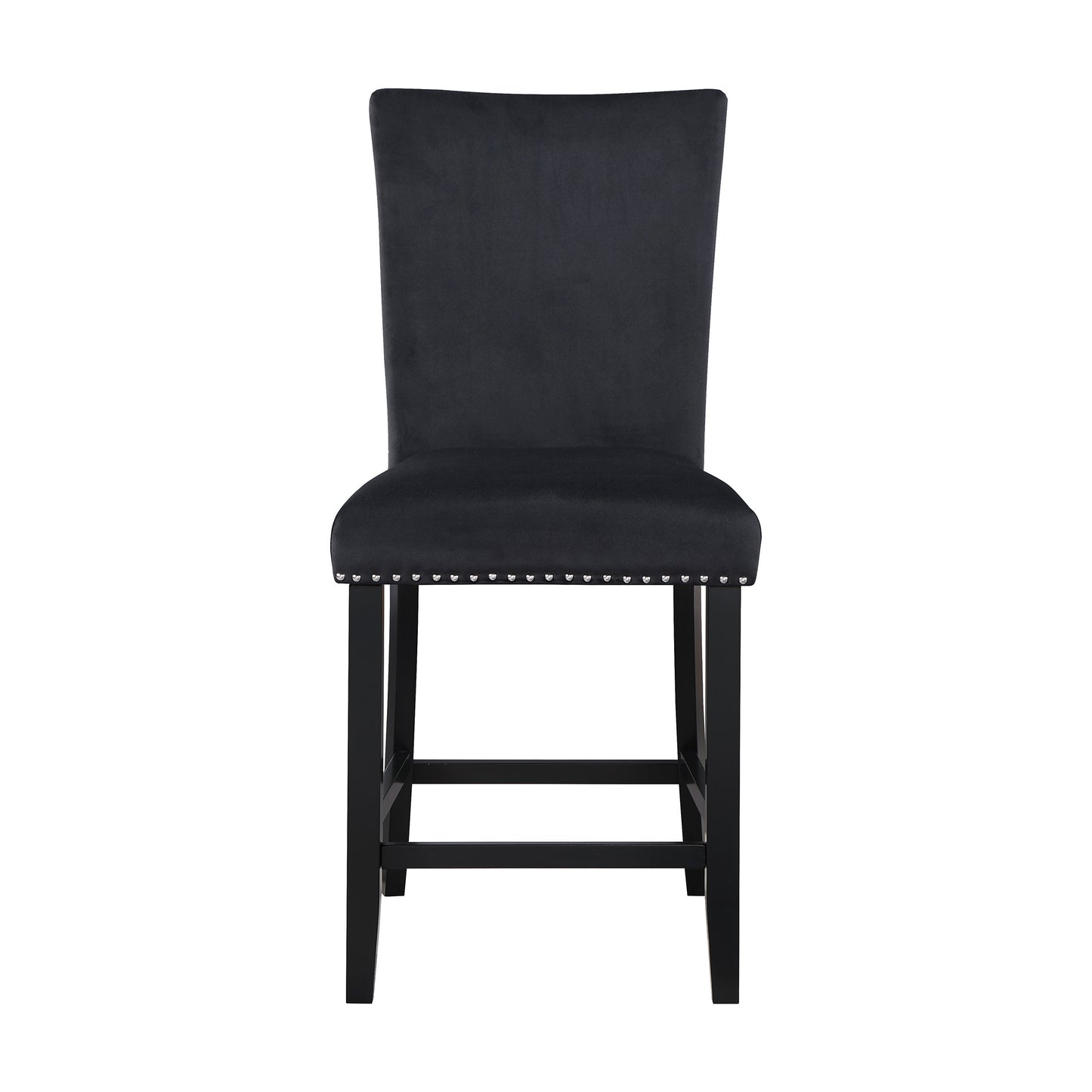 Set of Two 25" Black Wood and Velvet Counter Height Bar Chairs