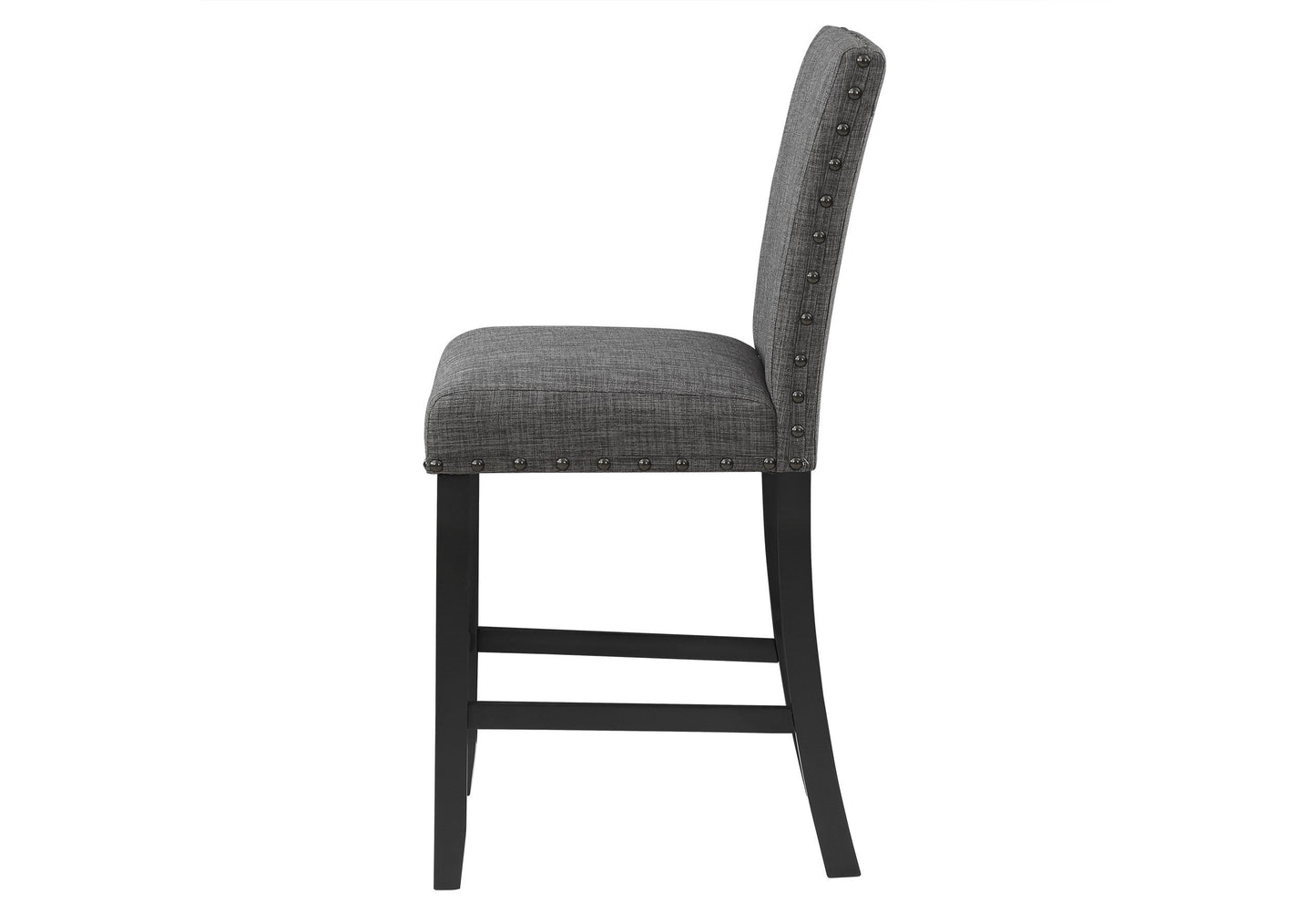 Set of Two 26" Gray and Black Wood and Fabric Counter Height Bar Chairs