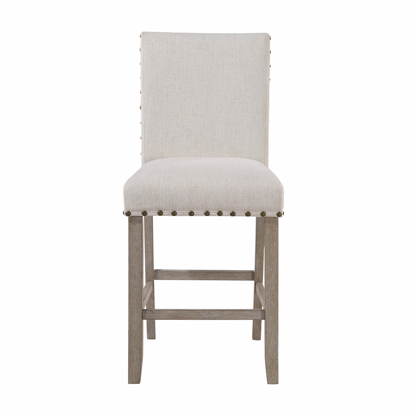 26" White and Natural Wood and Fabric Counter Height Bar Chair