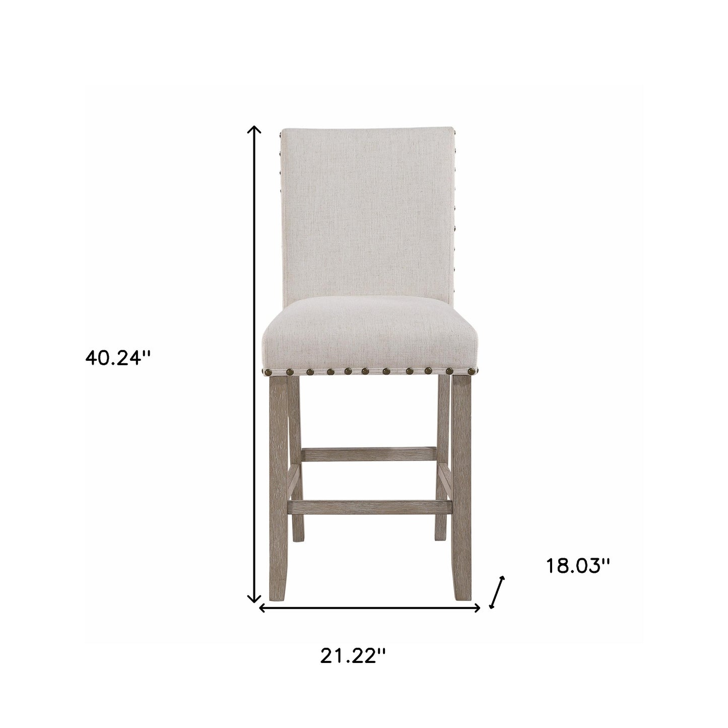 26" White and Natural Wood and Fabric Counter Height Bar Chair