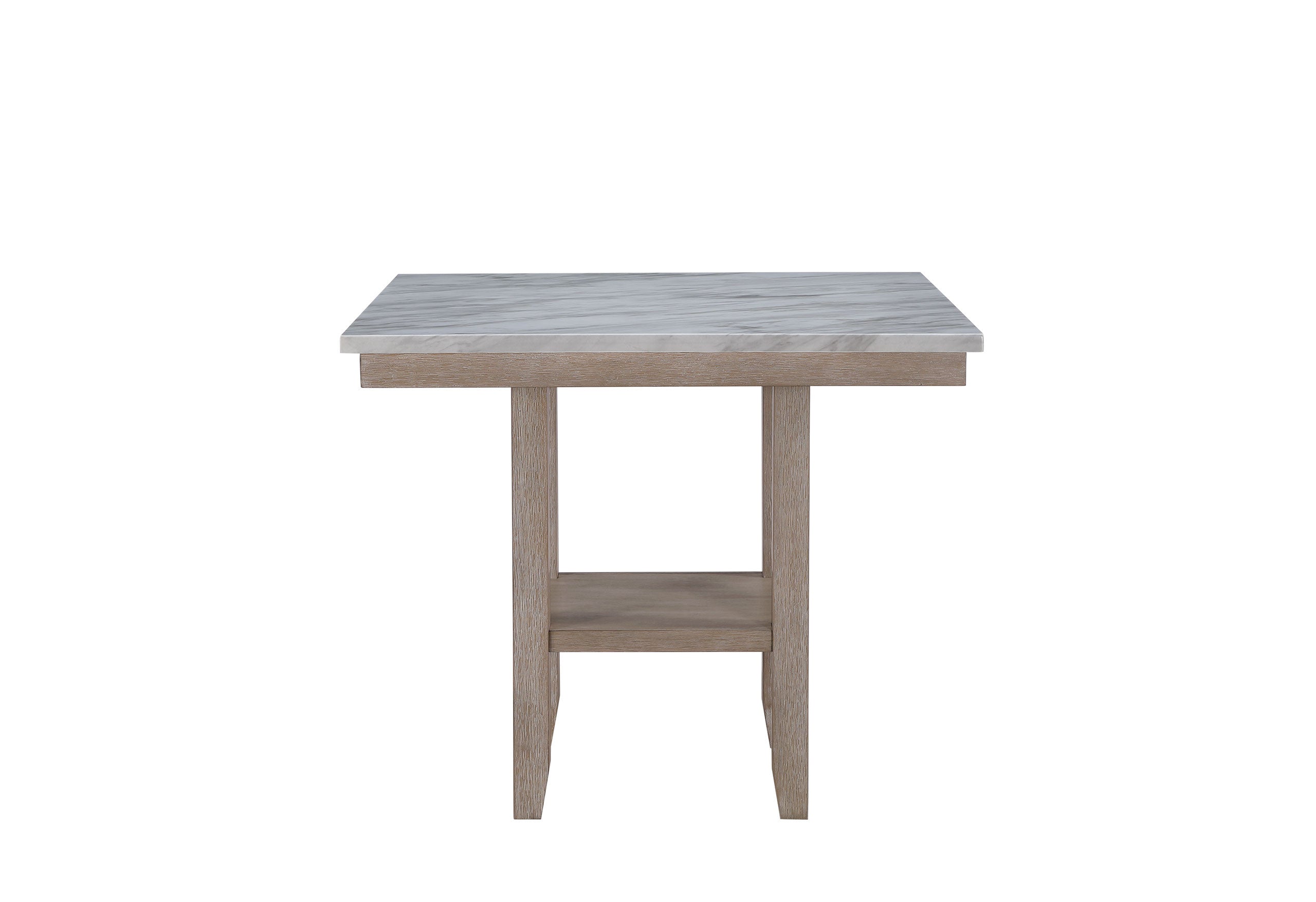 42" White and Natural Faux Marble and Wood Square Bar Table