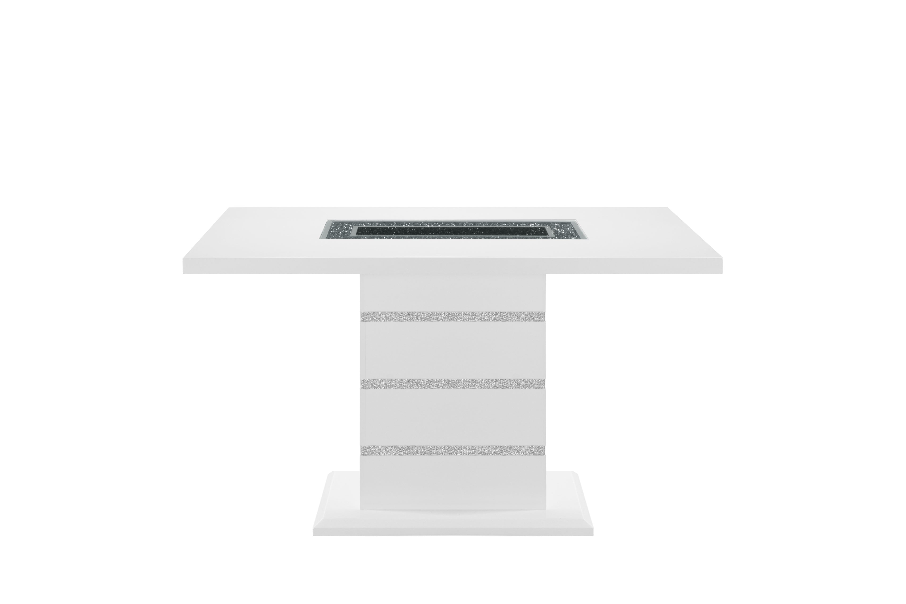 63" White Silver And Black Glass Faux Crystal And Wood Rectangular Bar Table