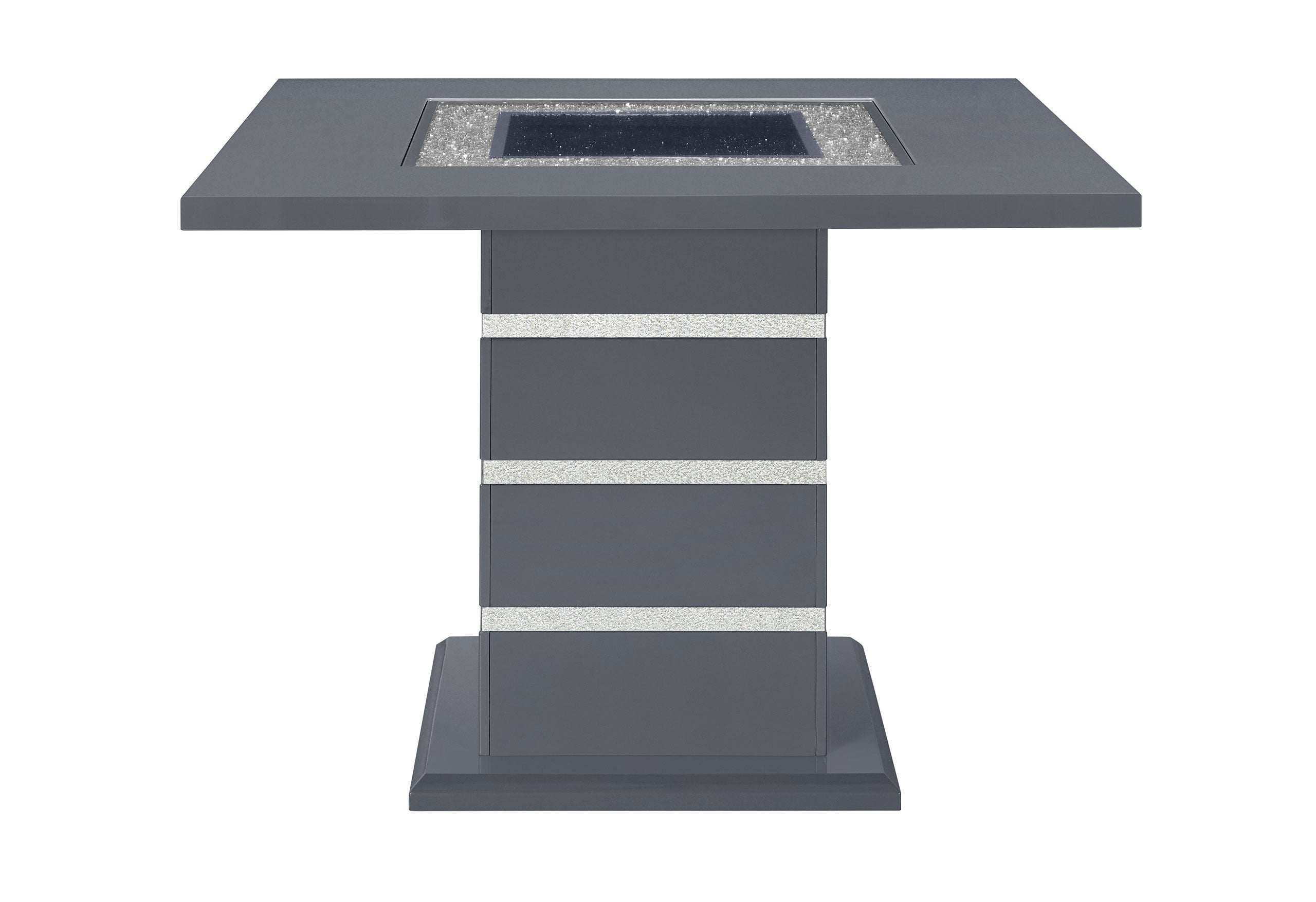47" Dark Gray Silver And Black Glass Faux Crystal And Wood Square Bar Table