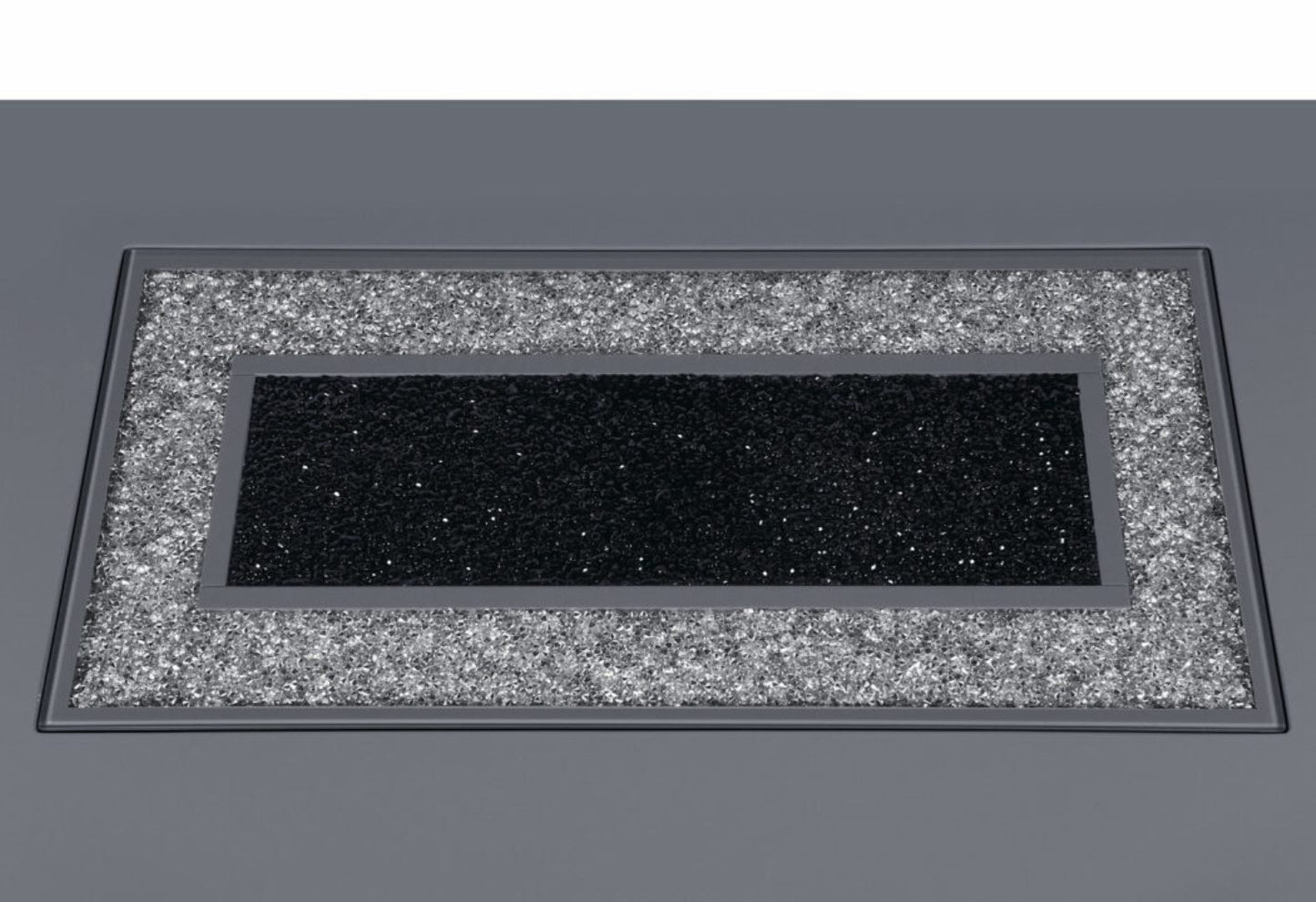 47" Dark Gray Silver And Black Glass Faux Crystal And Wood Square Bar Table