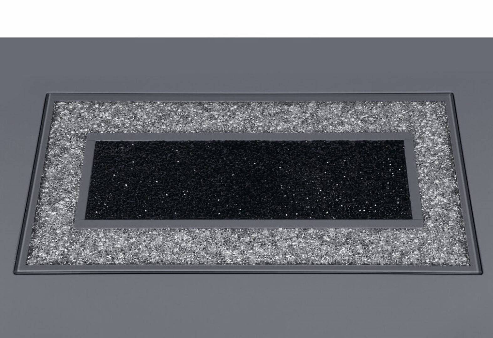 47" Dark Gray Silver And Black Glass Faux Crystal And Wood Square Bar Table