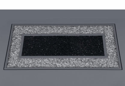 47" Dark Gray Silver And Black Glass Faux Crystal And Wood Square Bar Table