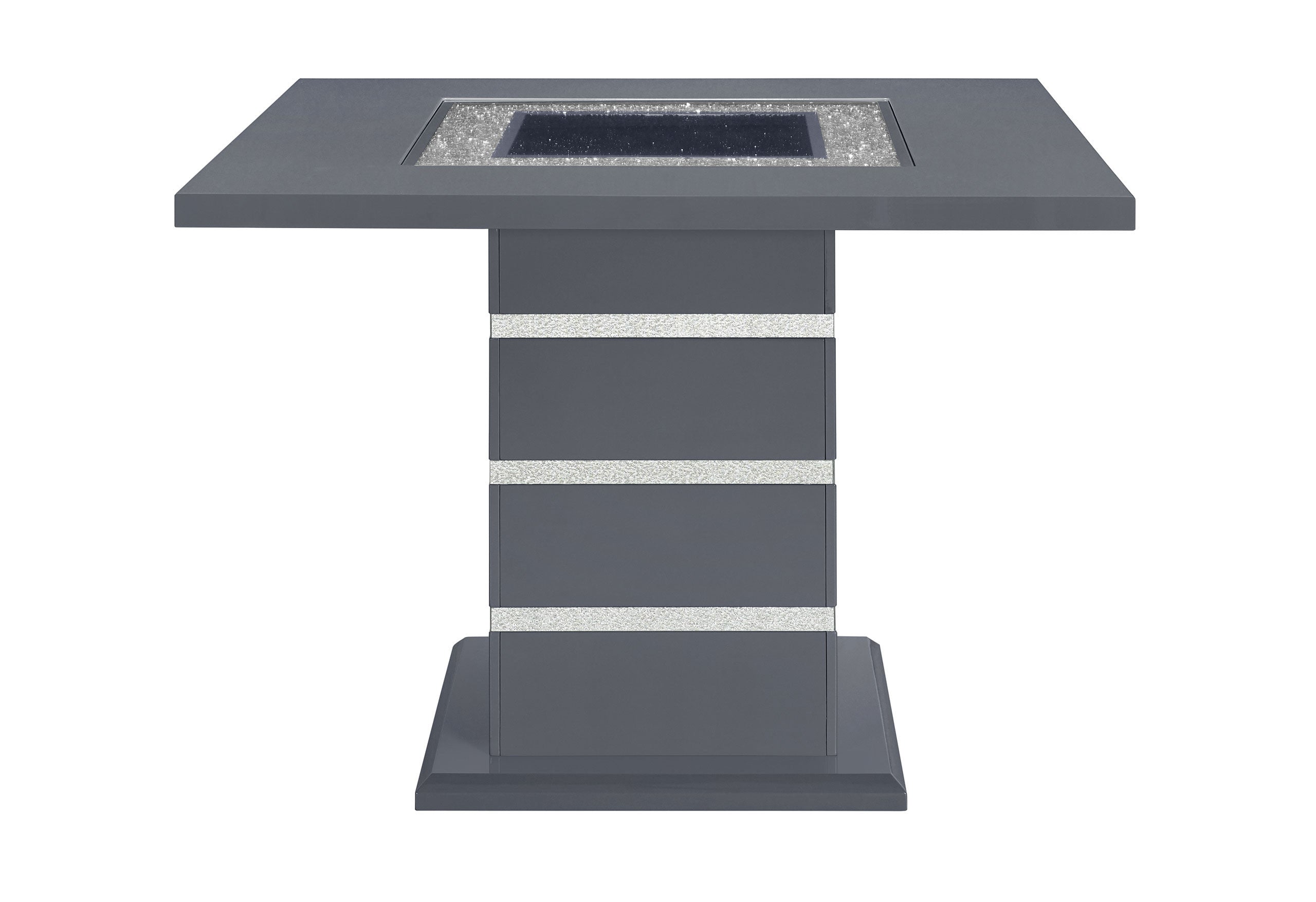 47" Dark Gray Silver And Black Glass Faux Crystal And Wood Square Bar Table