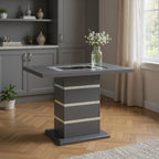 47" Dark Gray Silver And Black Glass Faux Crystal And Wood Square Bar Table