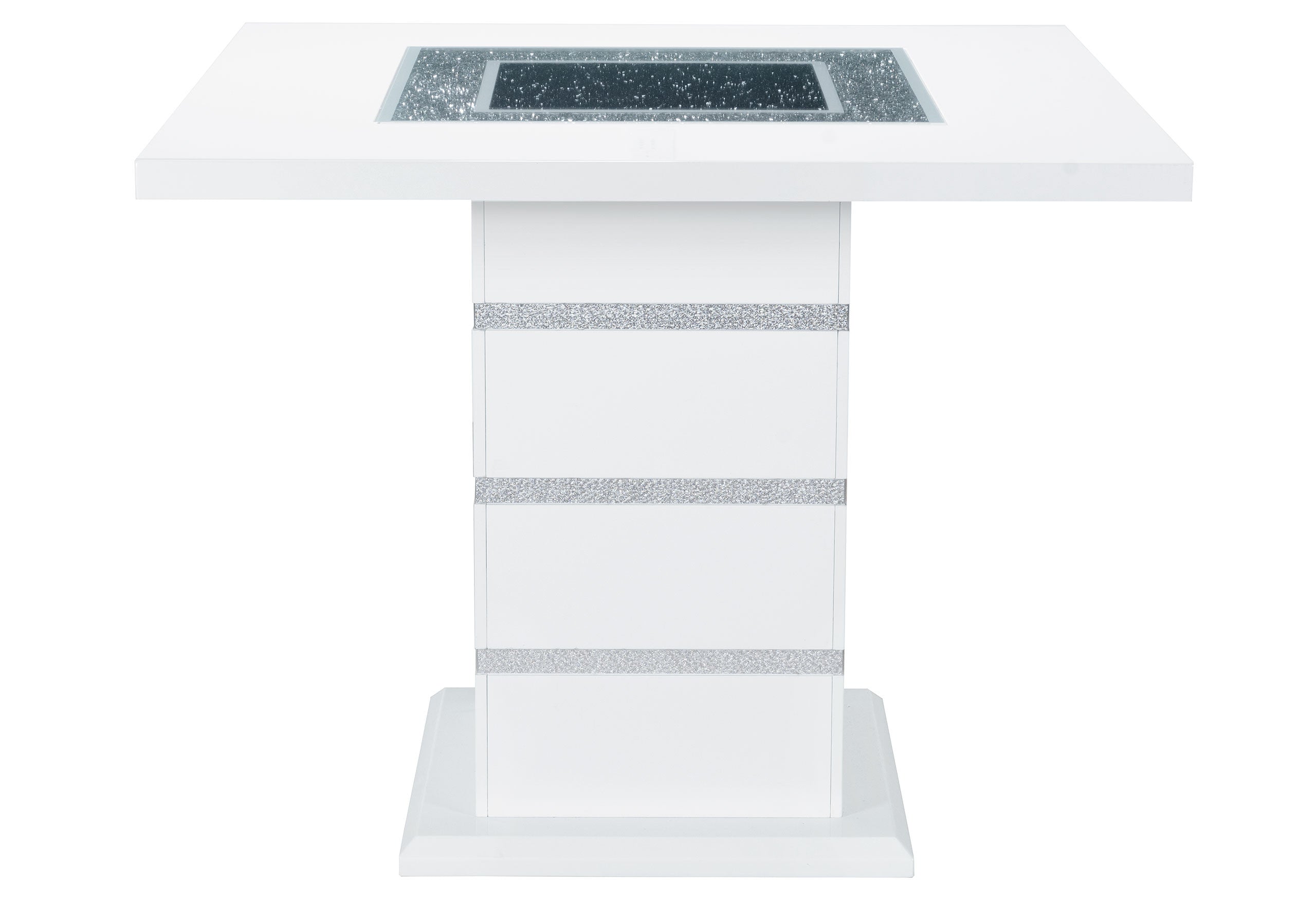 47" White Silver And Black Glass Faux Crystal And Wood Square Bar Table