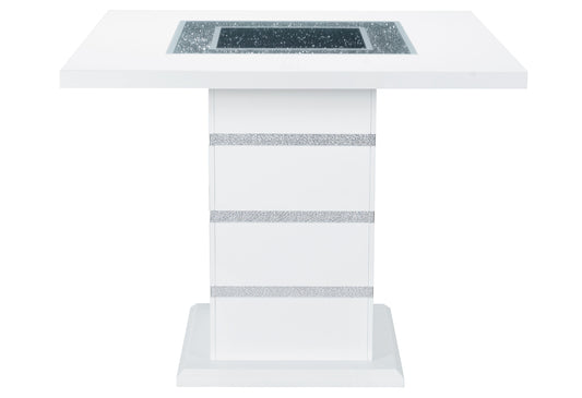 47" White Silver And Black Glass Faux Crystal And Wood Square Bar Table