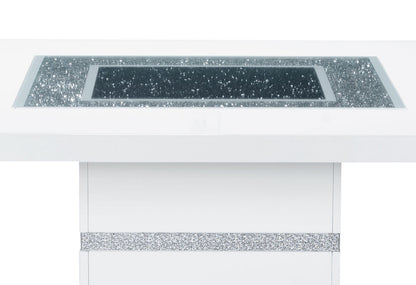 47" White Silver And Black Glass Faux Crystal And Wood Square Bar Table