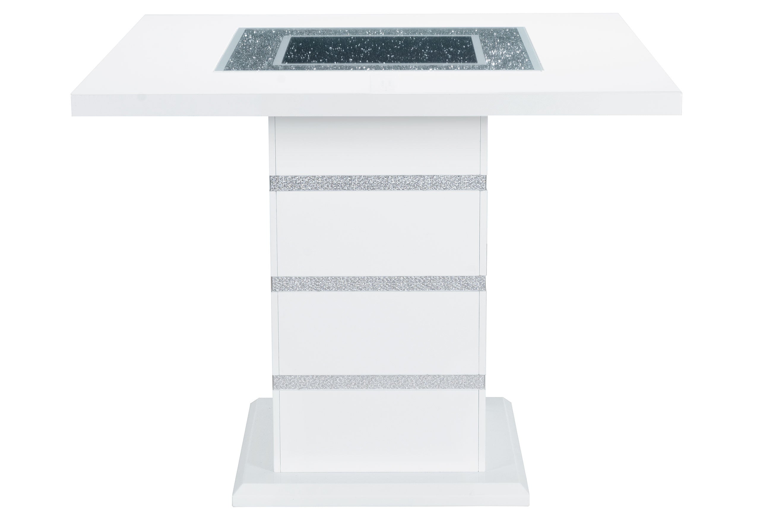 47" White Silver And Black Glass Faux Crystal And Wood Square Bar Table