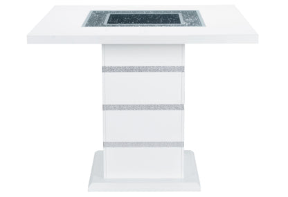 47" White Silver And Black Glass Faux Crystal And Wood Square Bar Table