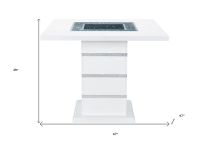 47" White Silver And Black Glass Faux Crystal And Wood Square Bar Table