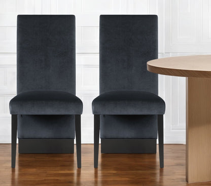 Set of Two Black Upholstered Velvet Dining Side Chairs