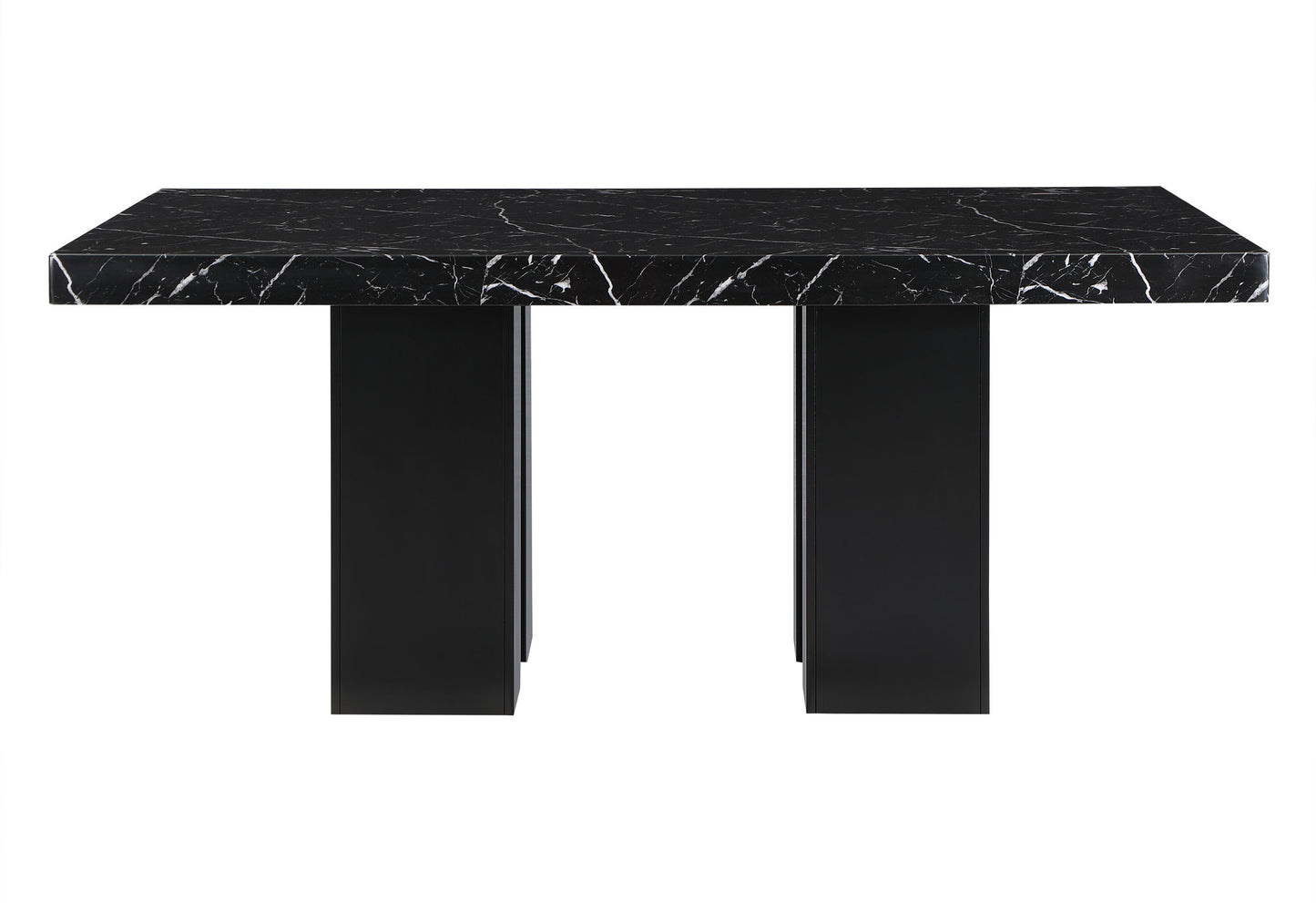 70" Black Faux Marble and Wood Double Pedestal Base Dining Table