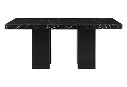 70" Black Faux Marble and Wood Double Pedestal Base Dining Table
