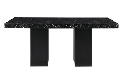 70" Black Faux Marble and Wood Double Pedestal Base Dining Table