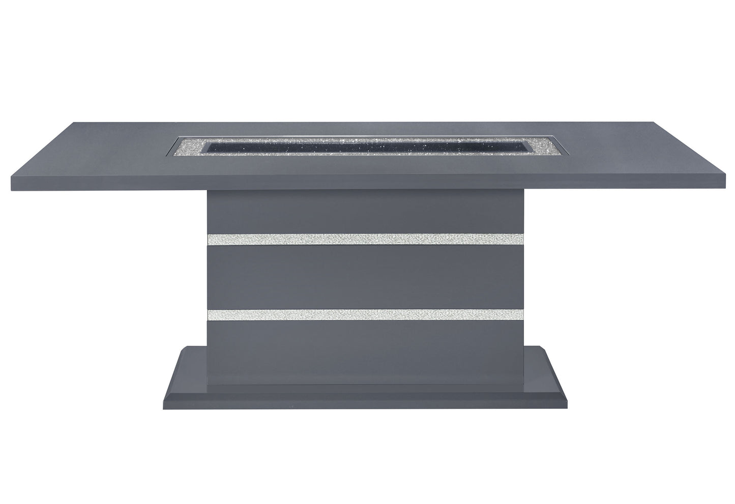 79" Dark Gray Faux Crystals Glass and Wood Pedestal Base Dining Table