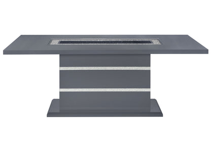 79" Dark Gray Faux Crystals Glass and Wood Pedestal Base Dining Table