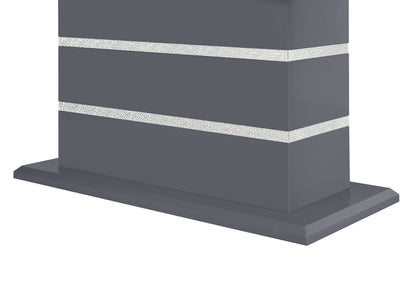 79" Dark Gray Faux Crystals Glass and Wood Pedestal Base Dining Table