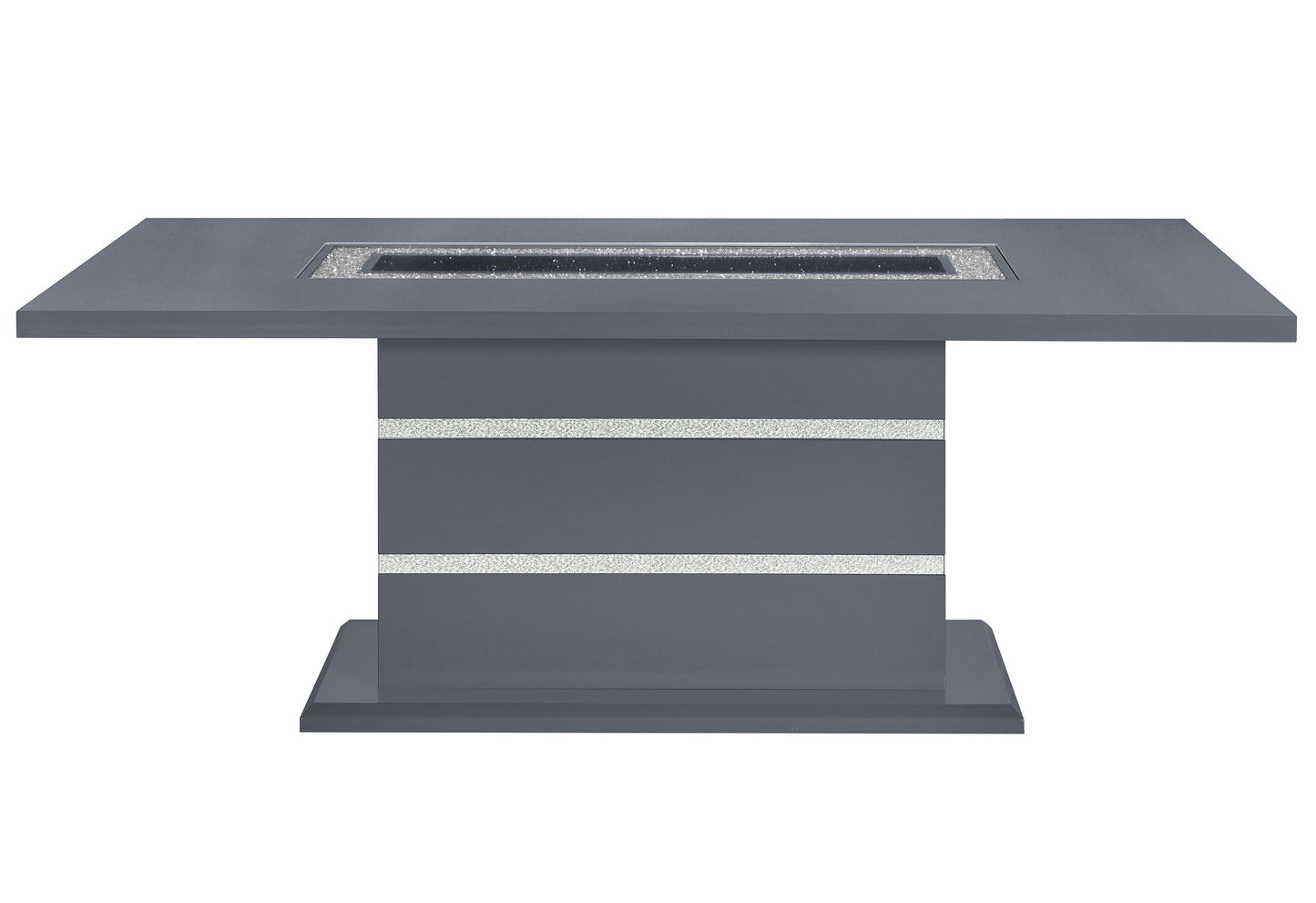 79" Dark Gray Faux Crystals Glass and Wood Pedestal Base Dining Table