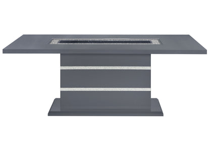 79" Dark Gray Faux Crystals Glass and Wood Pedestal Base Dining Table