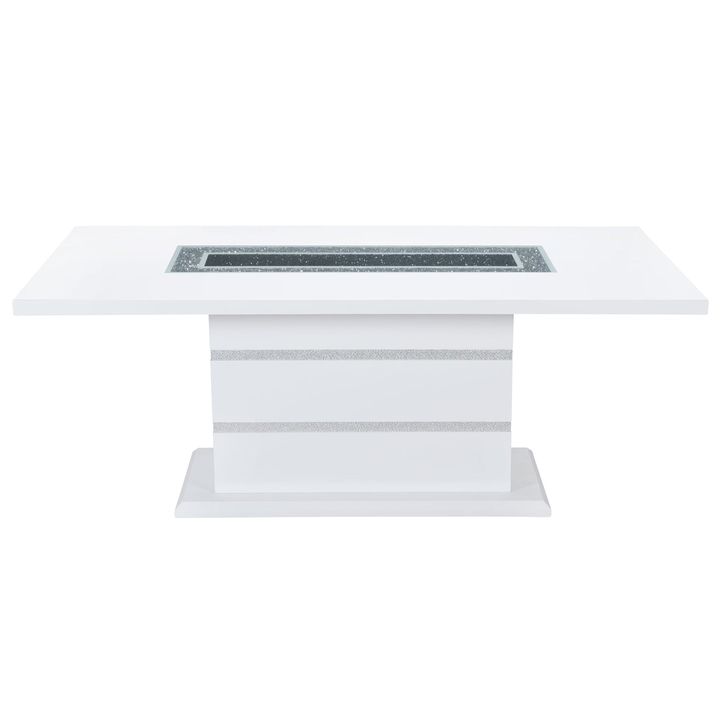 79" White Faux Crystals Glass and Wood Pedestal Base Dining Table