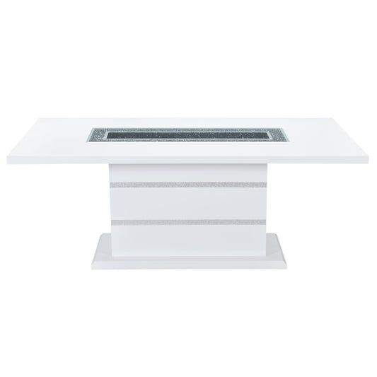 79" White Faux Crystals Glass and Wood Pedestal Base Dining Table