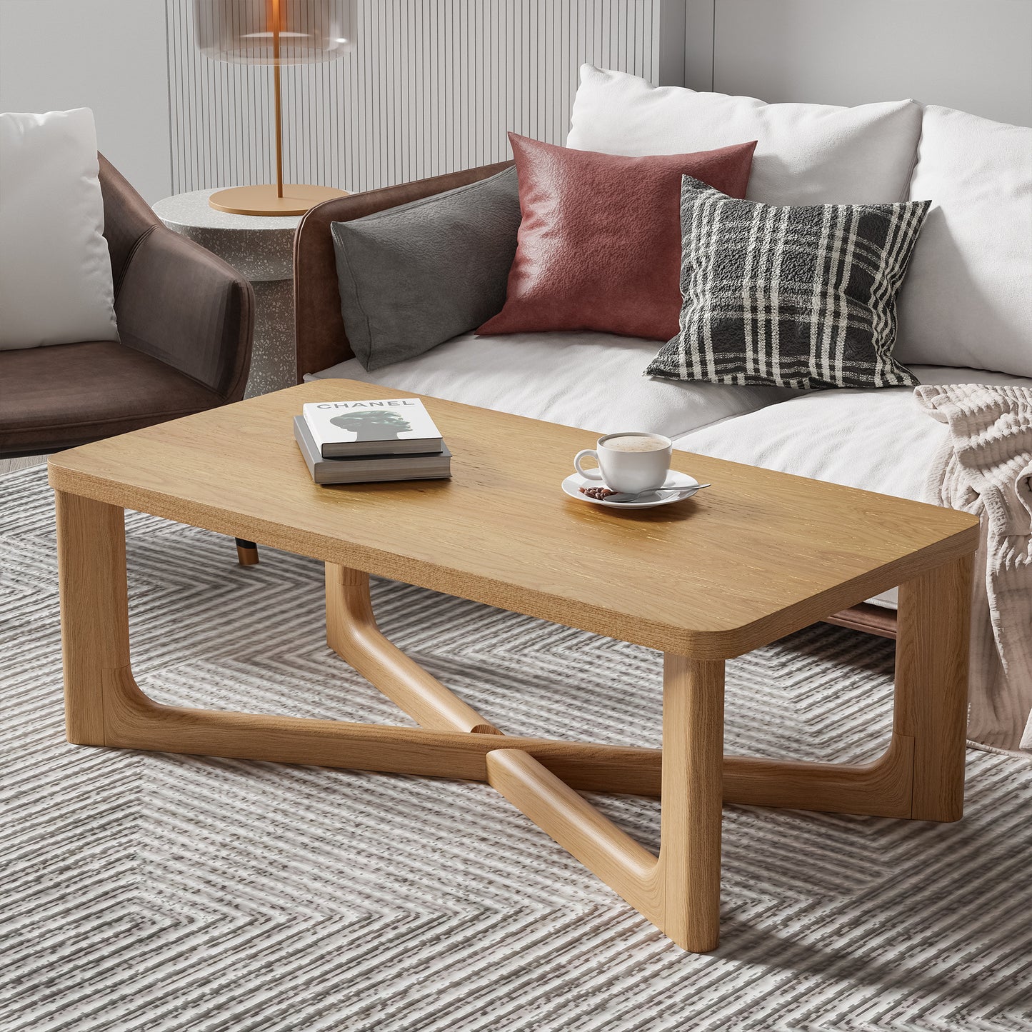 50" Natural Solid Wood Cross Legs Coffee Table