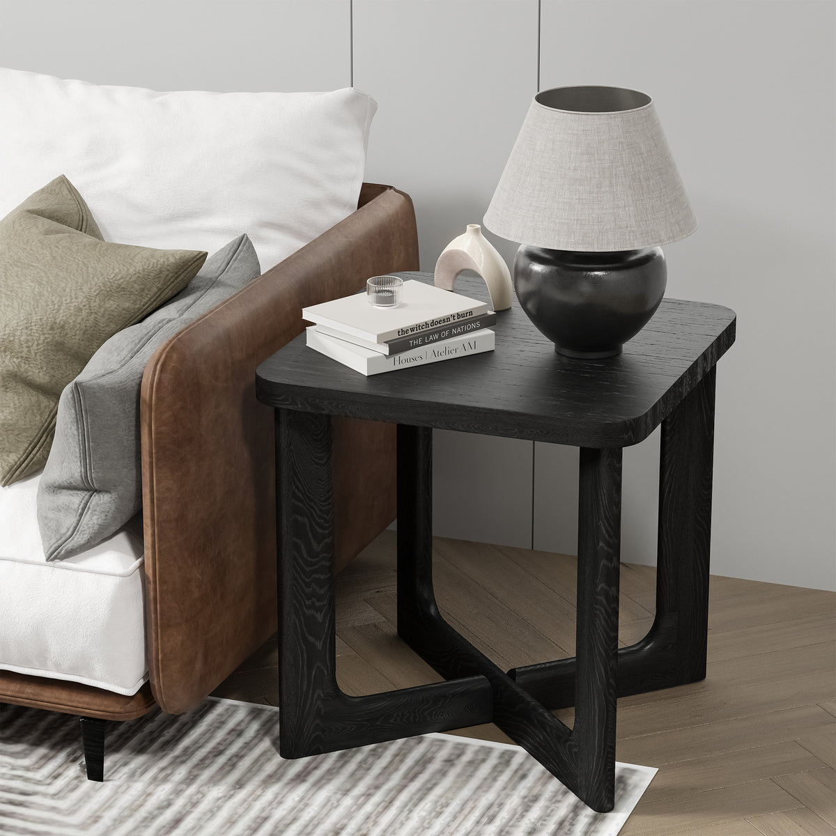24" Black Solid Wood Square End Table