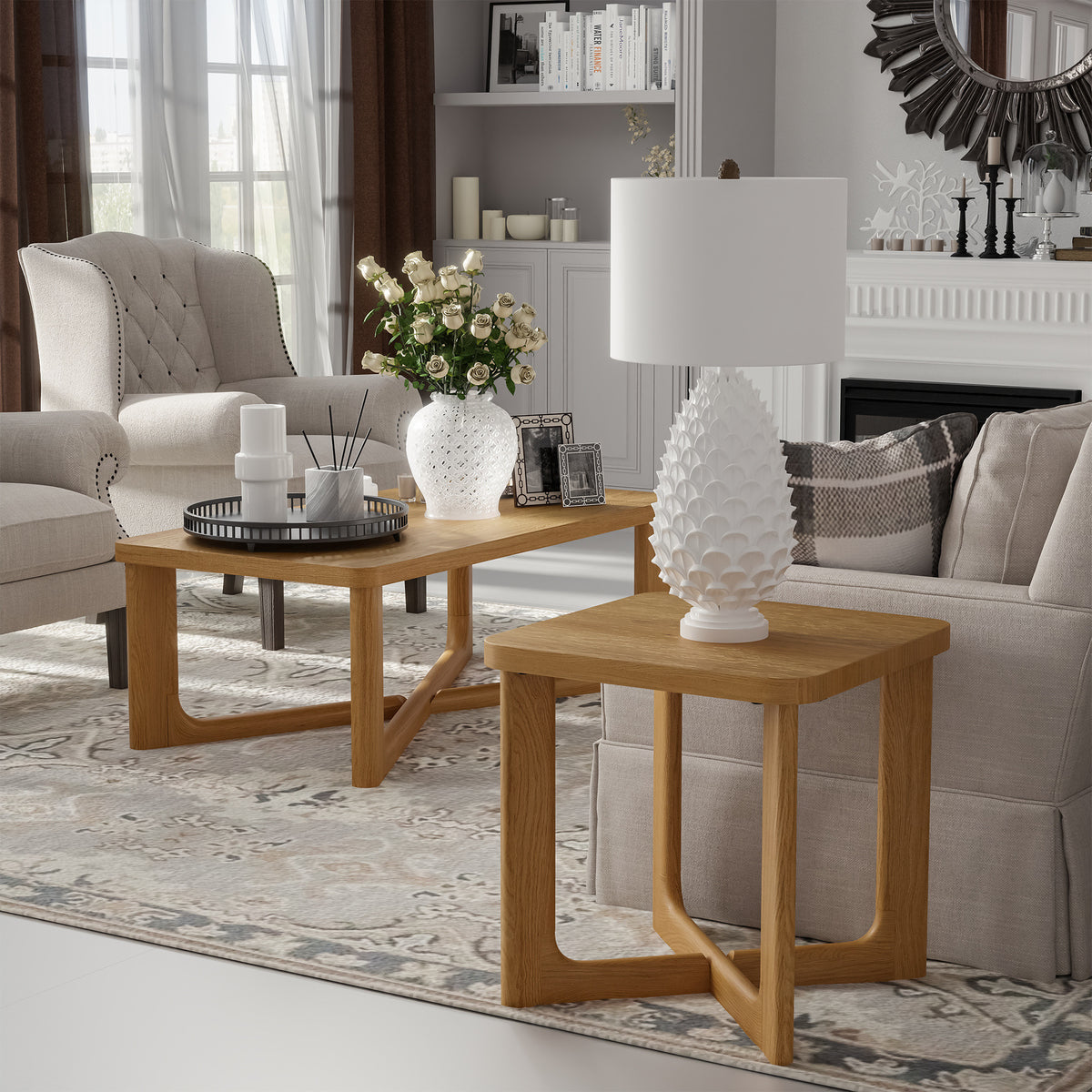 24" Natural Solid Wood Square Cross Legs End Table