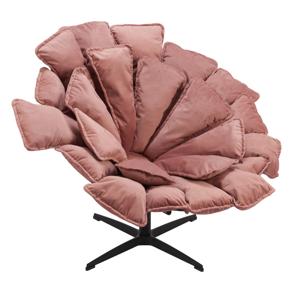 42" Pink And Black Velvet And Upholstered Swivel Side Chair