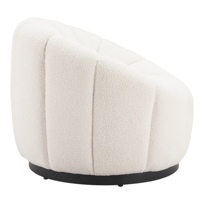36" Cream And Black Faux Shearling And Upholstered Barrel Chair
