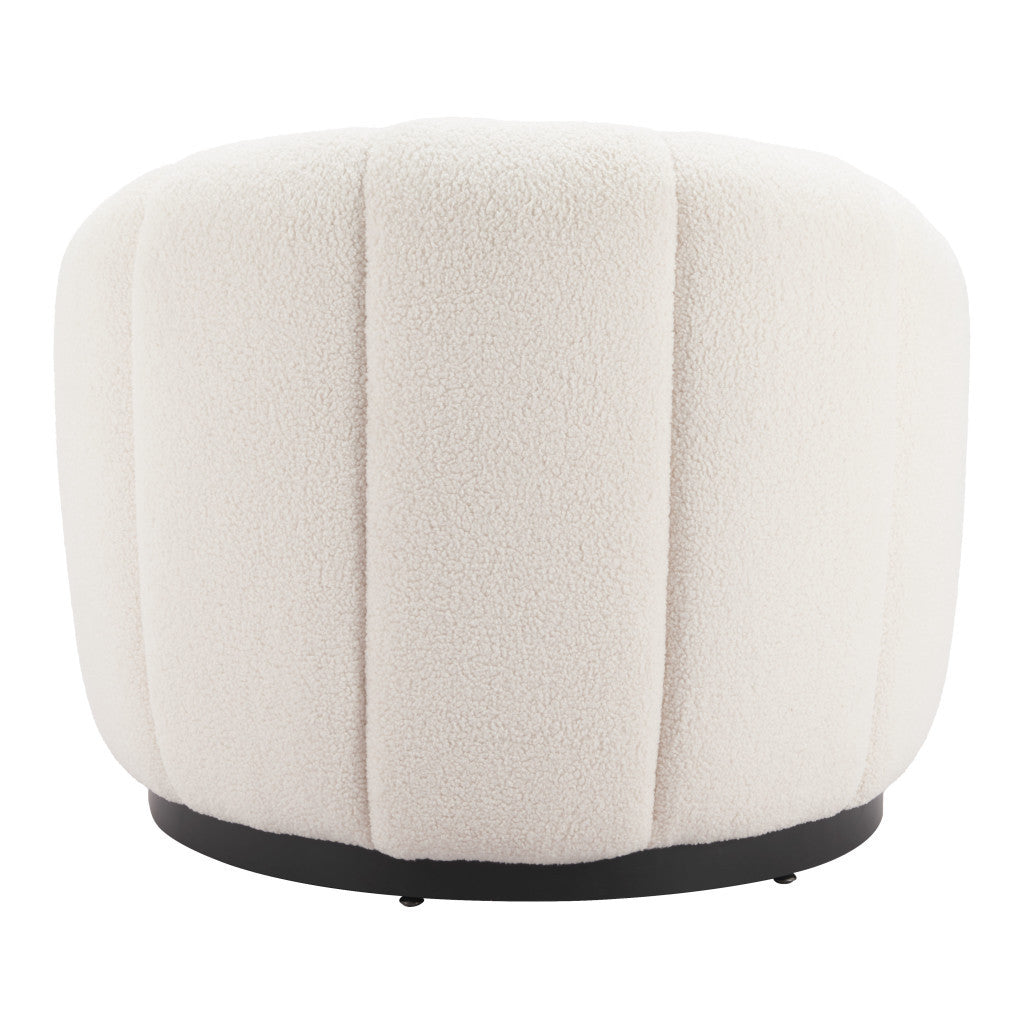 36" Cream And Black Faux Shearling And Upholstered Barrel Chair