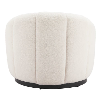 36" Cream And Black Faux Shearling And Upholstered Barrel Chair