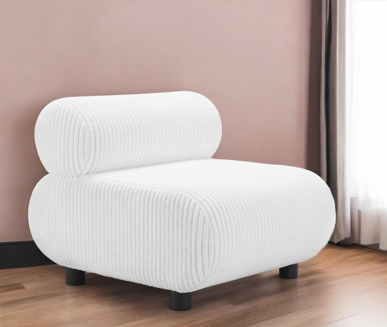 31" White And Black Corduroy And Upholstered Side Chair