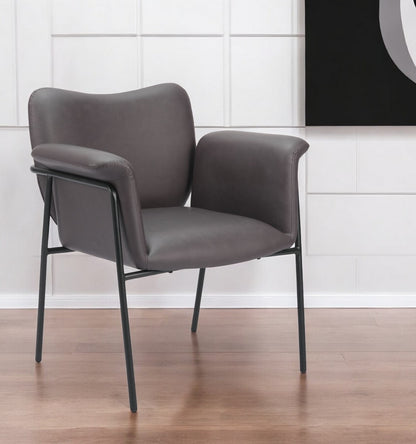 31" Brown And Black Faux Leather And Faux Leather Arm Chair