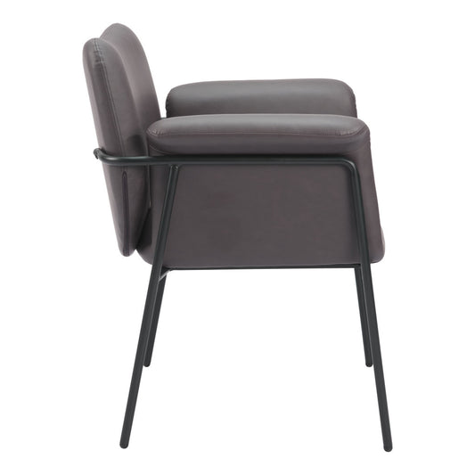 31" Brown And Black Faux Leather And Faux Leather Arm Chair