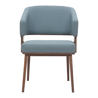 Set of Two Gray and Walnut Upholstered Faux Leather Open Back Dining Arm Chairs