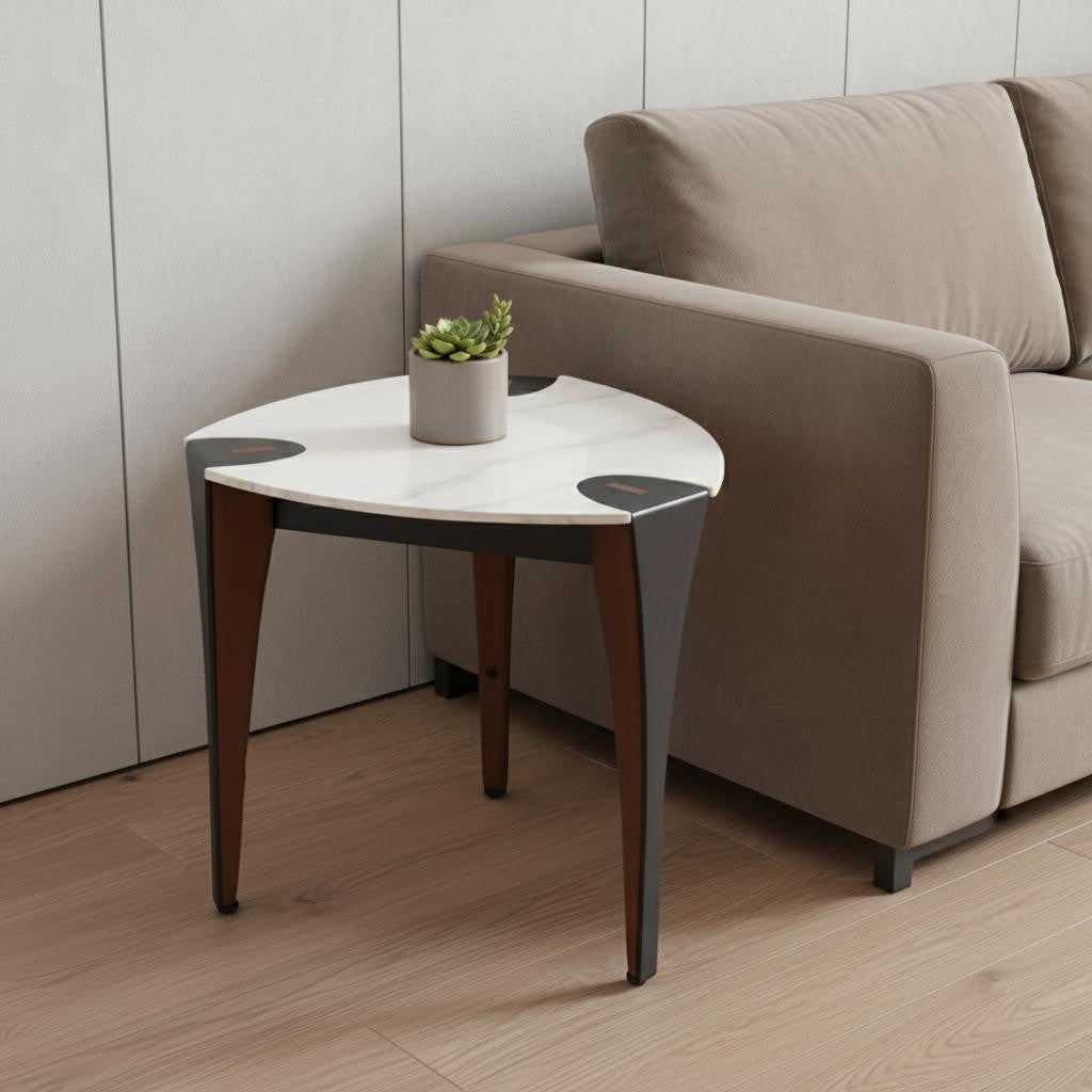 20" White Faux Marble and Steel End Table