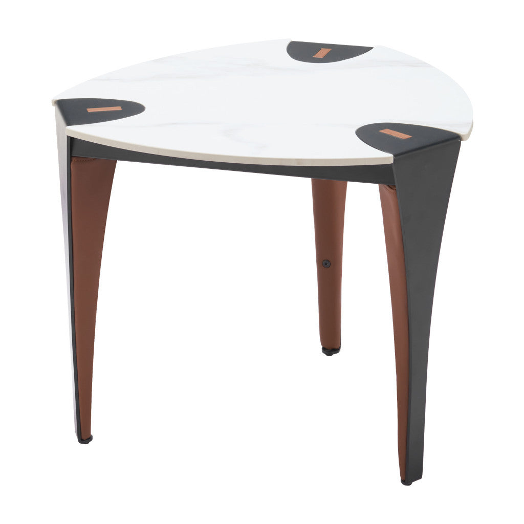 20" White Faux Marble and Steel End Table