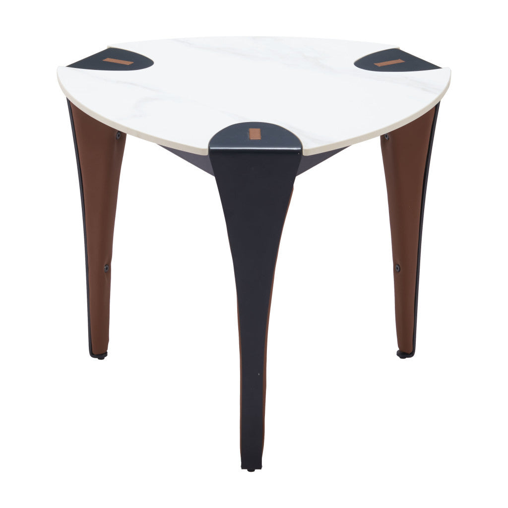 20" White Faux Marble and Steel End Table