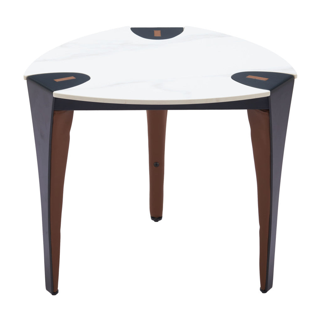 20" White Faux Marble and Steel End Table