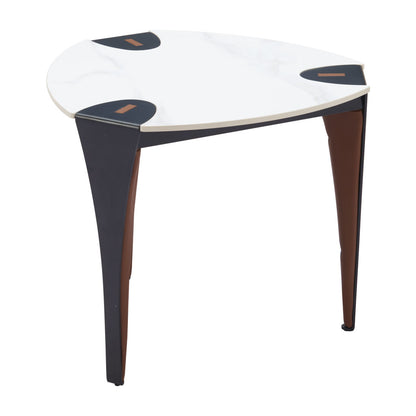 20" White Faux Marble and Steel End Table