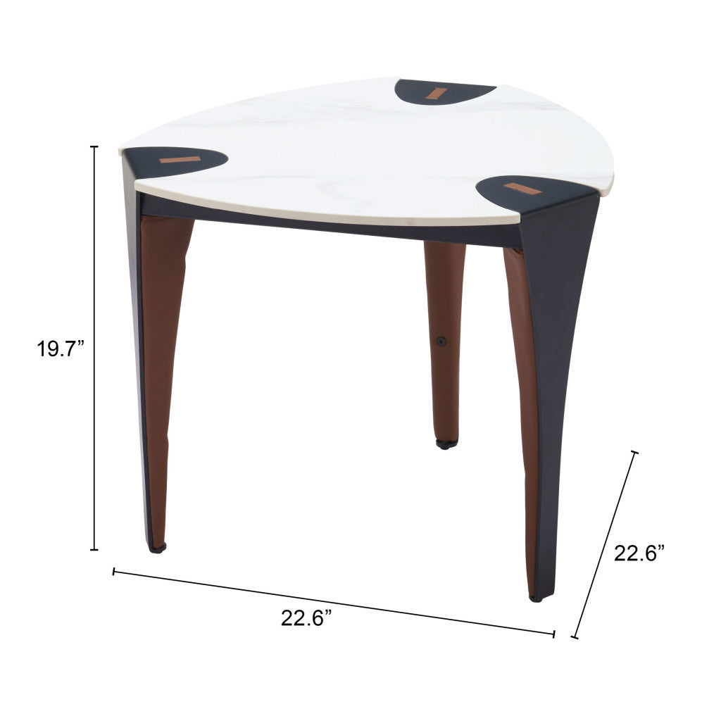 20" White Faux Marble and Steel End Table
