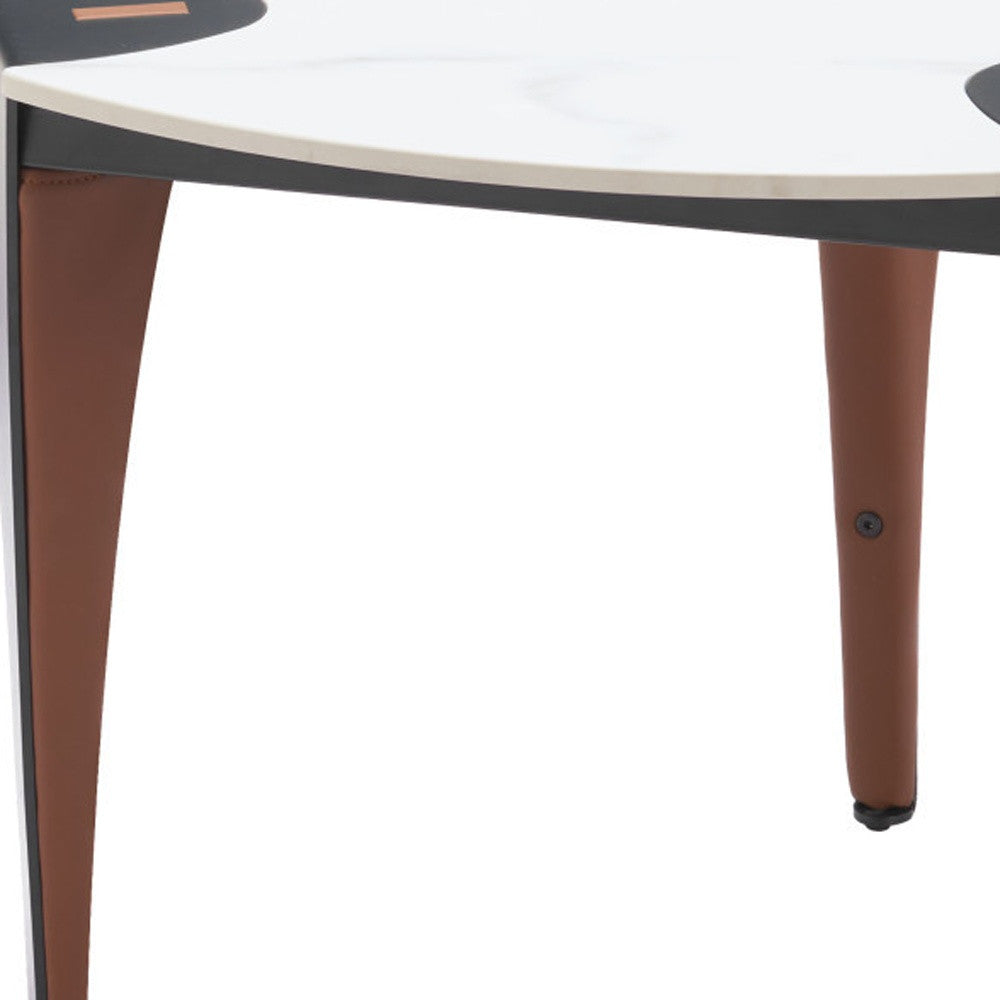 20" White Faux Marble and Steel End Table